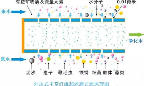 Schematic diagram of external pressure hollow fiber ultrafiltration membrane filtration